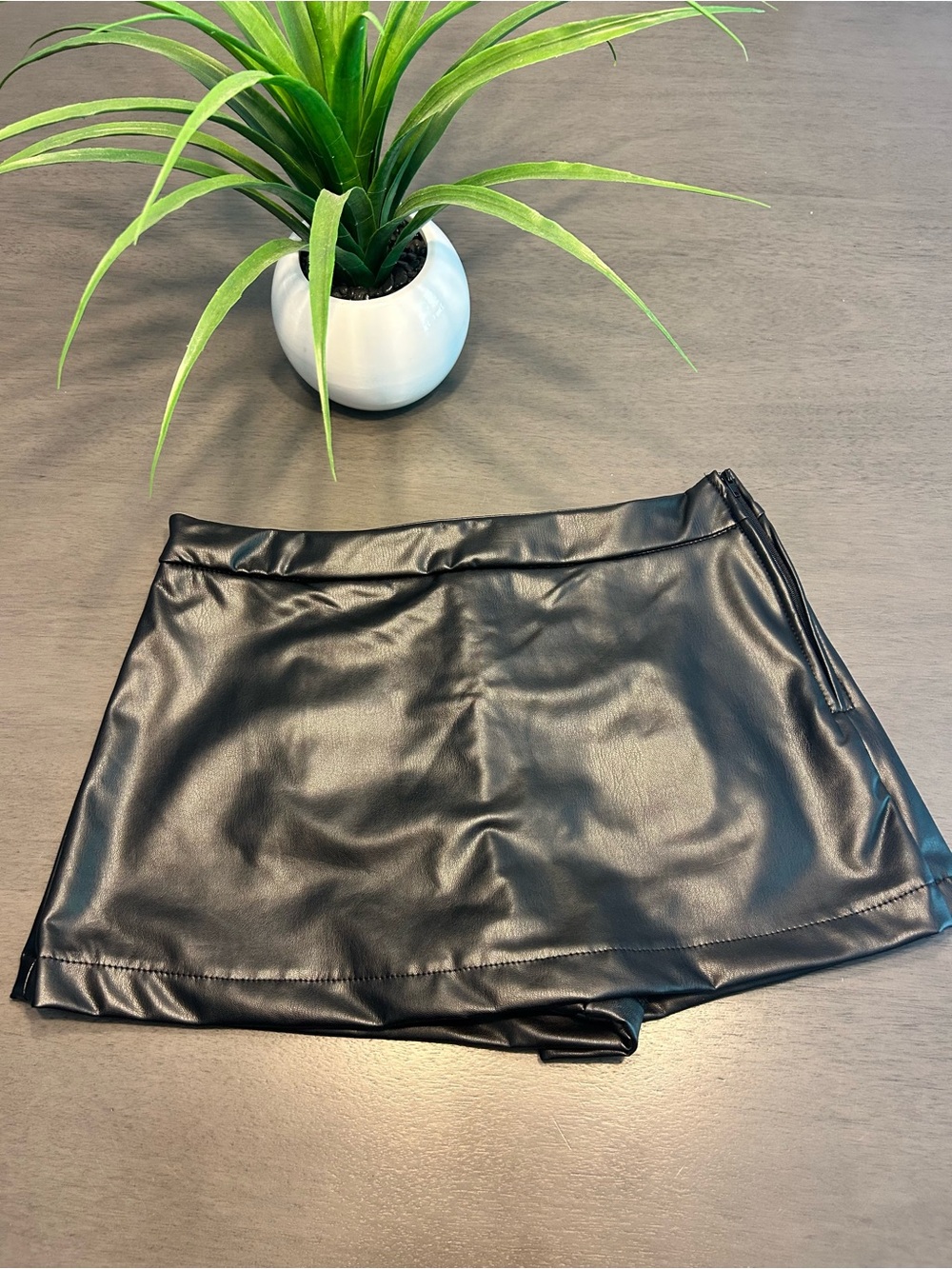Altar'd State Black Faux Leather Skort